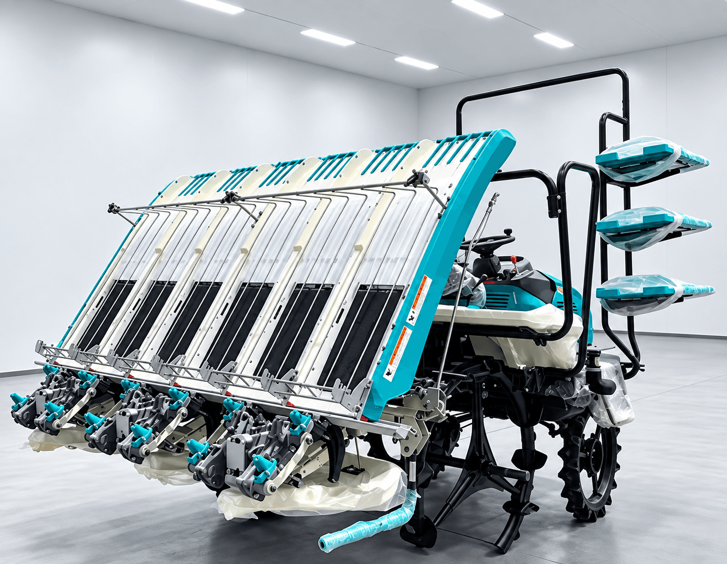 Trasplantadora de arroz WUBOTA GSX-8, vista frontal de las 8 hileras